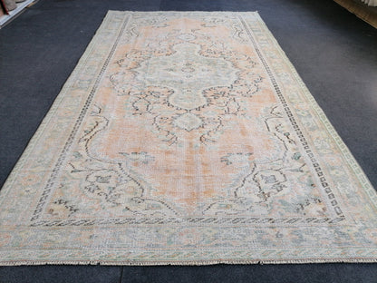 5 x 8.8 muted soft colors rug distressed vintage turkish rug, oushak rug