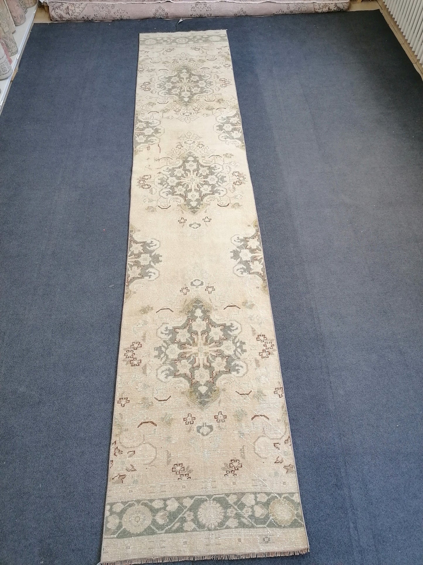 13'6x2'7 turkish runner rug,runner rug,vintage oushak runner rug,kitchen runner rug,hallway runner rug,vintage runner rug,oushak runner rug