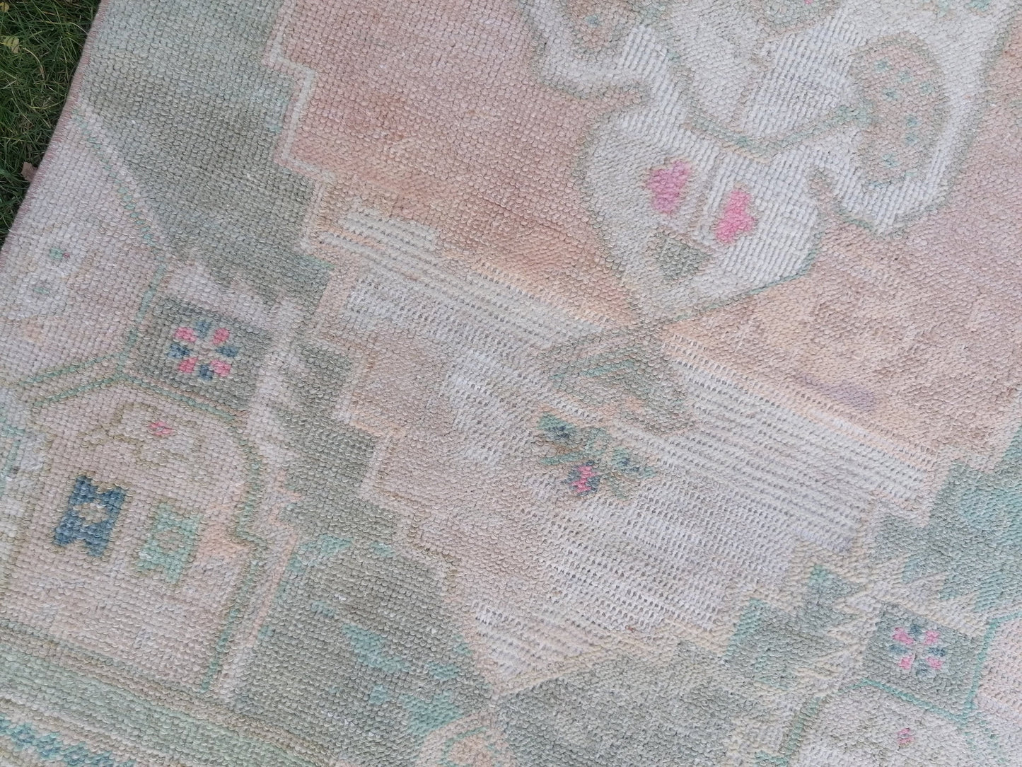 Pastel vintage runner rug, oushak wool runner 2'5x9'7 hallway handmade runner, turkish runner rug, entery runner, kitchen runner