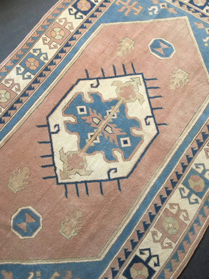 5x8 feet pink muted turkish wool large carpet, handmade vintage wide carpet, oushak bedroom rug, kitchen floor blue rug, laundry etnique rug