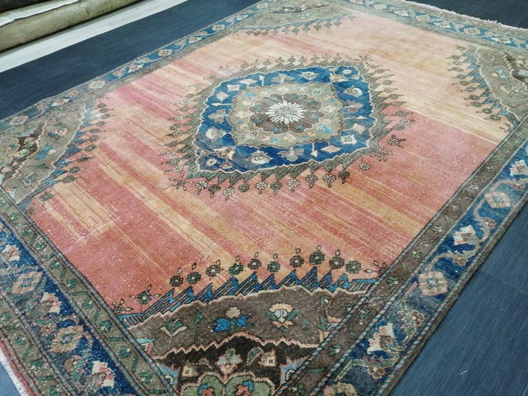 Turkish RUG 6.5 x 8.9 Oushak Rug Vintage Oriental Rug Vintage Persian Rug Wool Hand Knotted Rug Handmade Rugs Vintage Turkish Rug