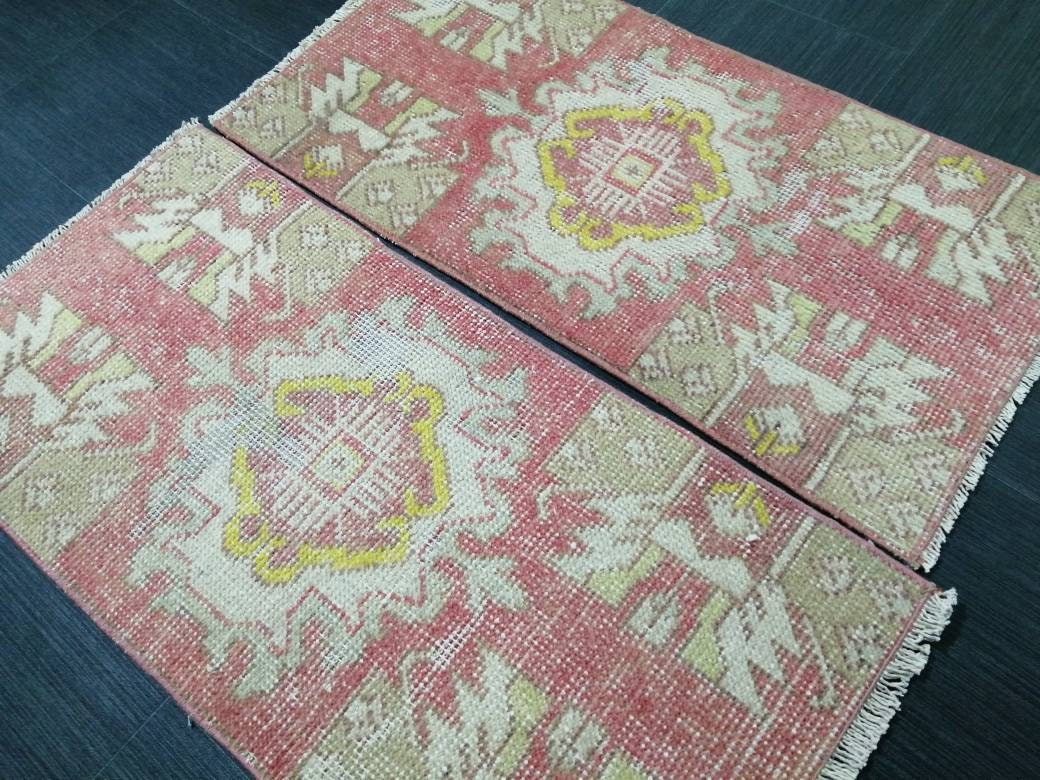 Vintage Turkish Rug Twin Mini Rug Bathroom Rug Pair Turkish Rug Oushak Rug Persian Hand Made Rug Vanity Rug Vintage Rug