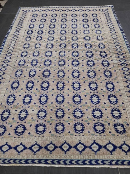 Vintage Turkish Rug, Vintage Navy 6.8 x 10 Rug, Oriental Rugs, Wool Rug, High Pile Vintage Rug, Hand Made Rug Persian Rug 7x10 rug