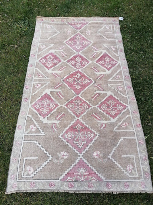 4.9 x 8.7 Muted soft colors oushak rug, vintage rug, turkish  rustic rug