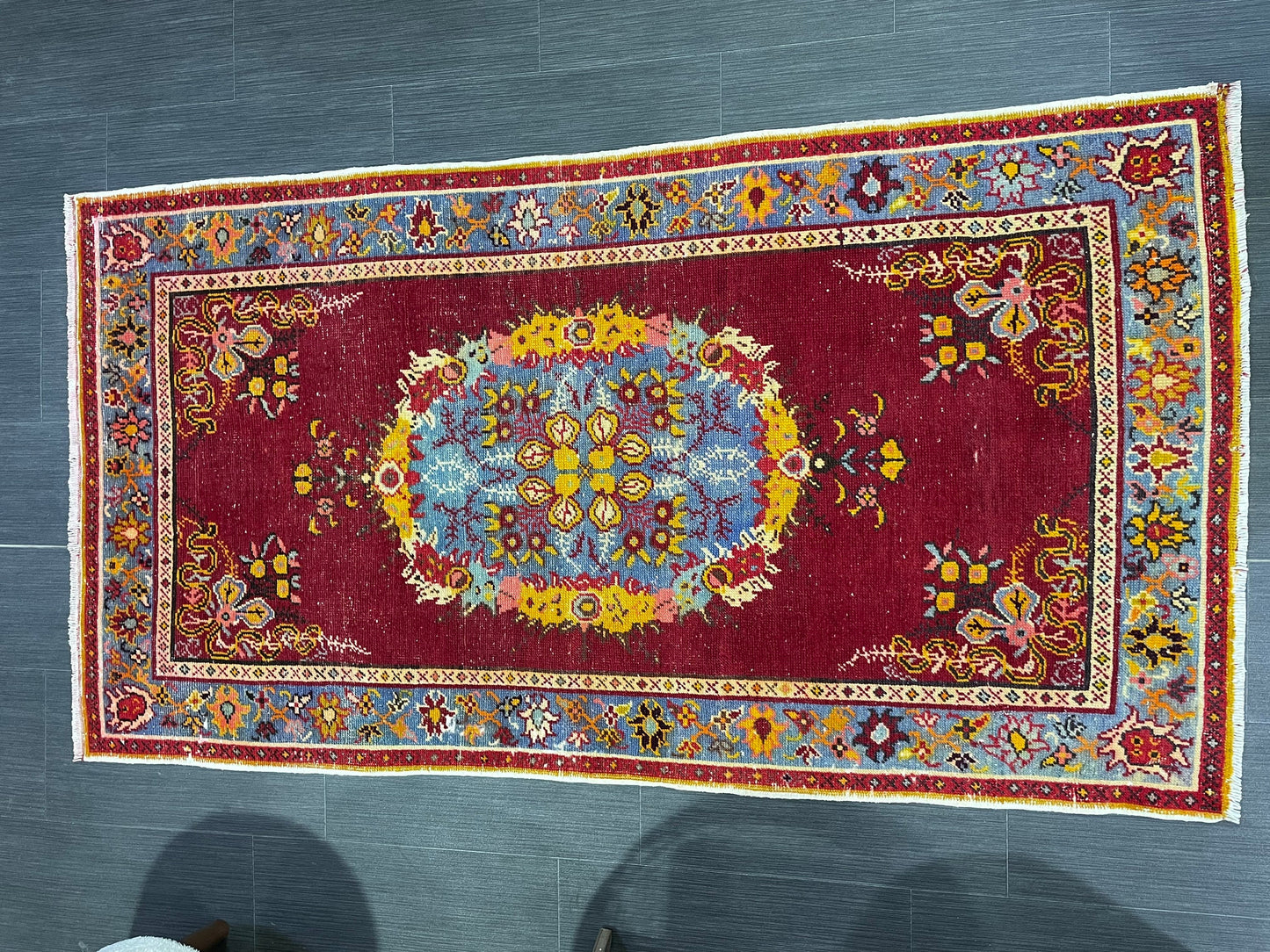 Vintage RUG, TURKISH 3 x 5.6 Rug, Wool Oriental Rug, Handmade Rugs, Red Oriental rug, Hand Knotted rug