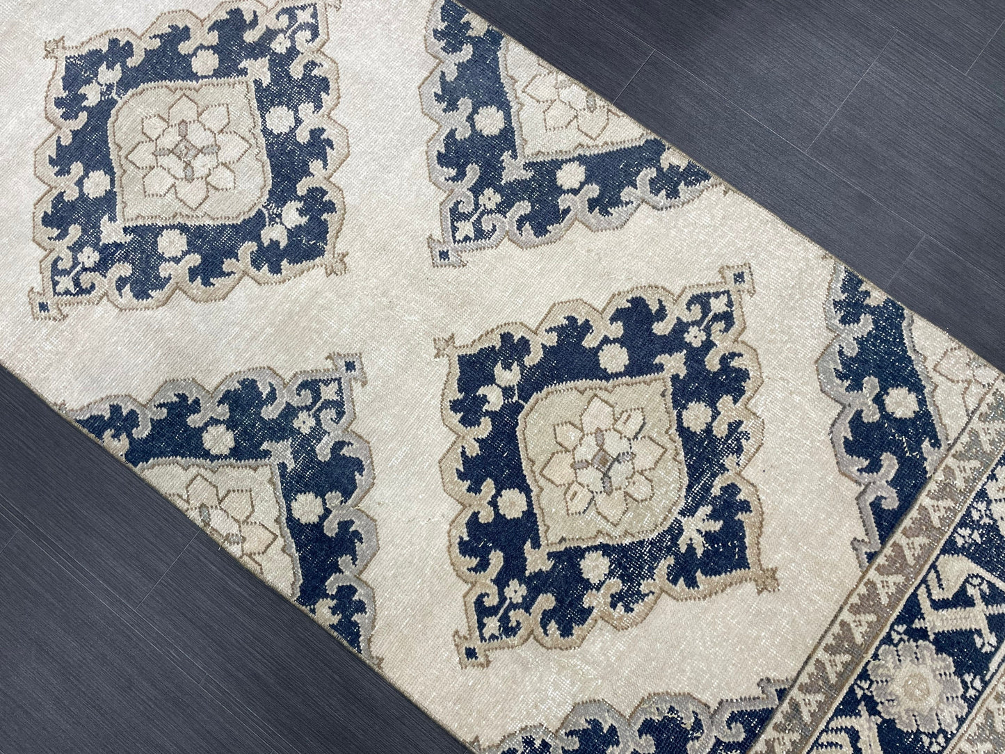 WOOL Handmade Runner Rug Turkish Runner Rug 2.7 x 12.3 Muted Vintage Hallway Runner Rug Kitchen Runner Rug Persian Runner Rug Navy