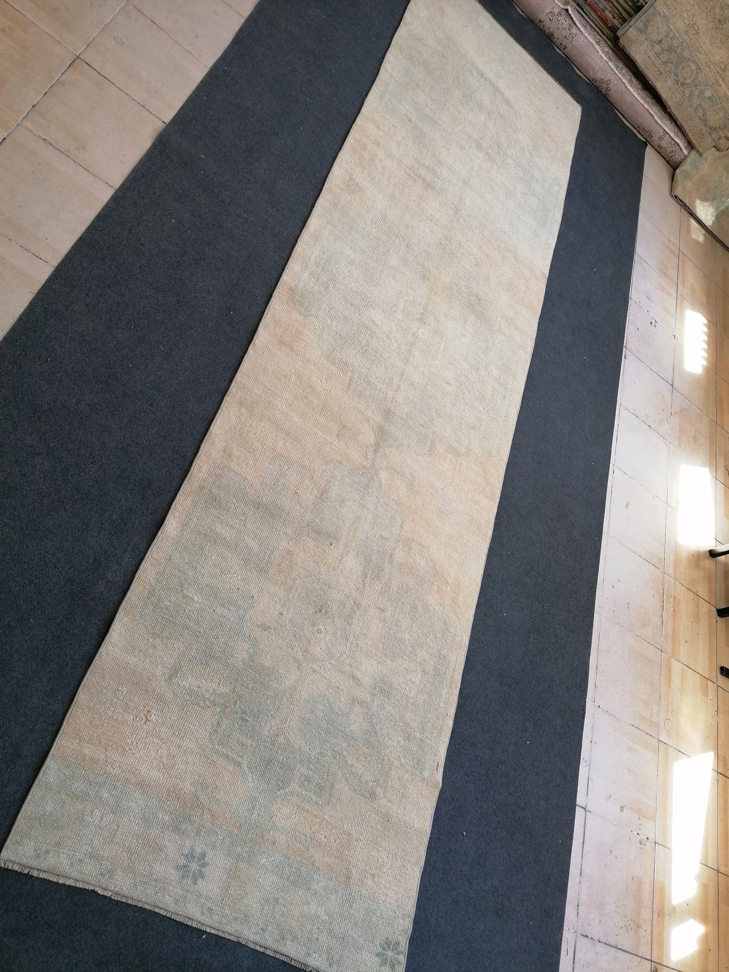 3.3 x 12.9 Turkish runner rug, vintage oushak runner rug,kitchen runner rug, hallway runner rug, Handmade runner