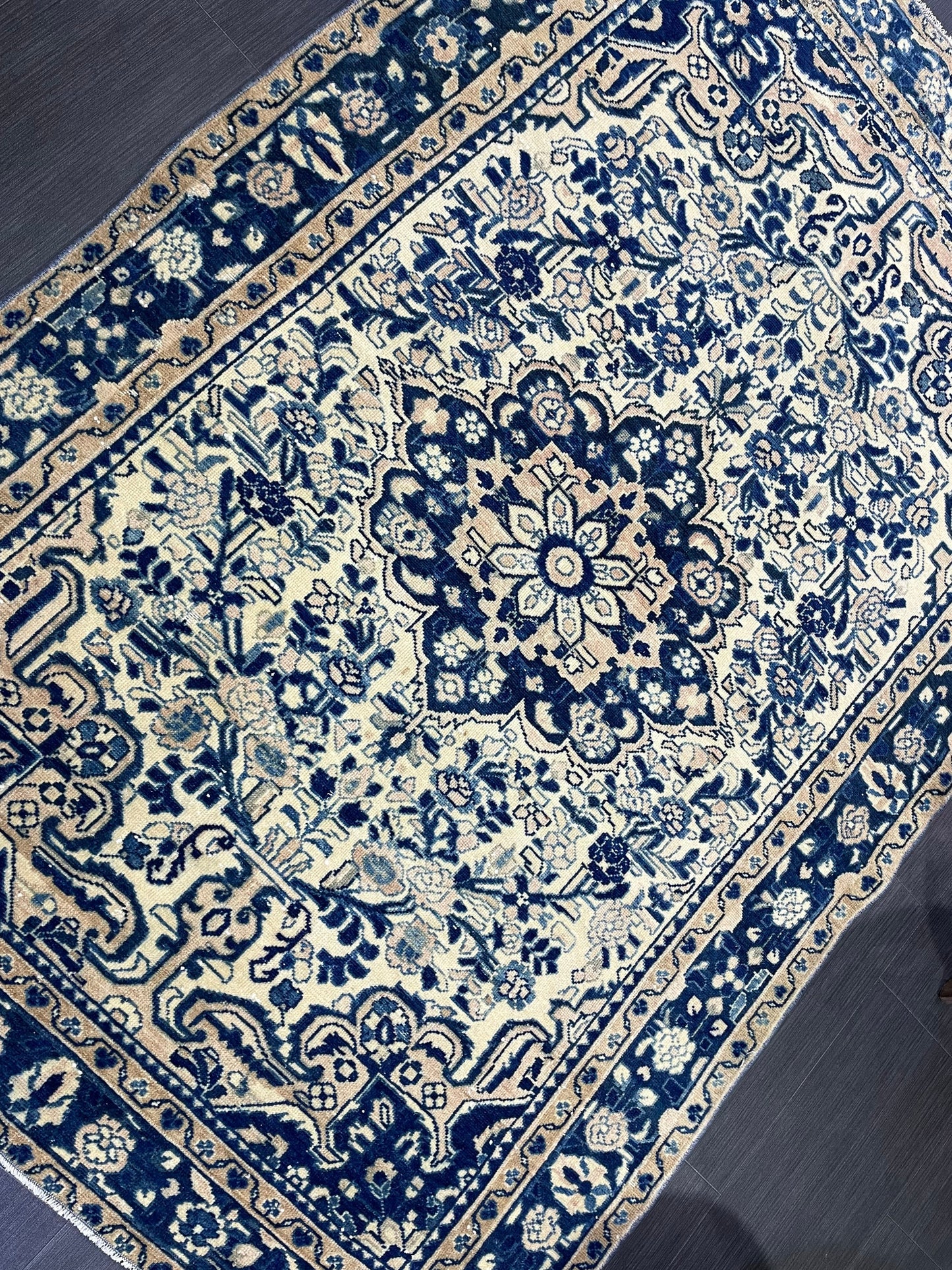Persian Rug, Vintage 4.5 x 6.5 Rug, Navy Hand Knotted Rug, HANDMADE Rug, Vintage Turkish Rug, Oushak Rug, Oriental Rug, Wool Rug