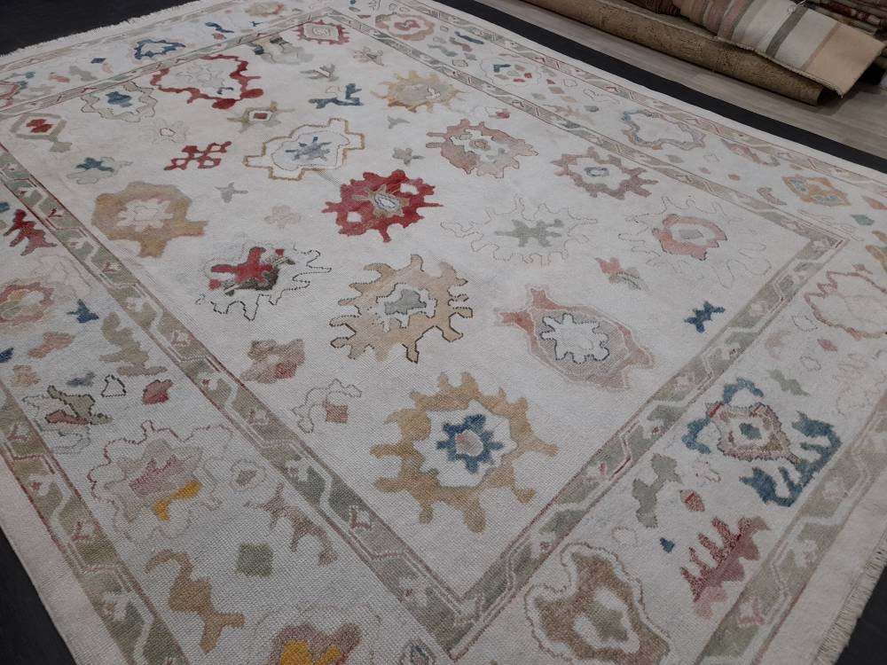 9x12 Vintage OUSHAK RUG Authentic TURKISH Oushak Rug Vintage Oushak Rug Wool Oriental Rug Hand Made Rug Hand Knotted Rug Turkish Natural Dye