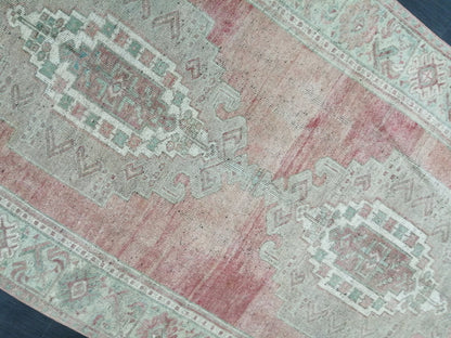 Muted Vintage Runner Rug 10.3 x 4.7  Hallway Runner Rug Kitchen Runner Rug Wool Runner Rug Wool Oushak Runner