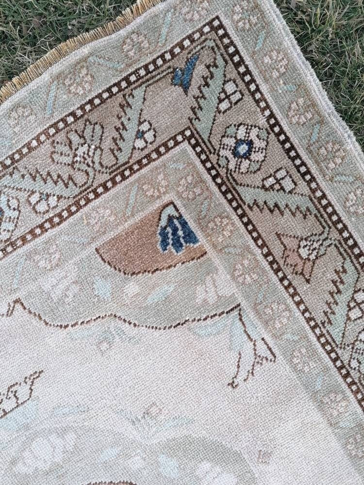 Runner rug,vintage oushak runner 4'7x10'8 neatural hallway runner,vintage runner rug