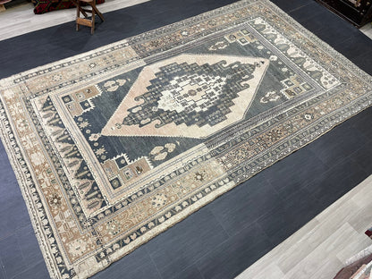 Vintage Rug 6.2 x 10.5 Authentic Turkish Oushak Rug Hand Knotted Rug Rustic Rug Handmade Wool Turkish Rug Persian Rug Oriental Green Rug