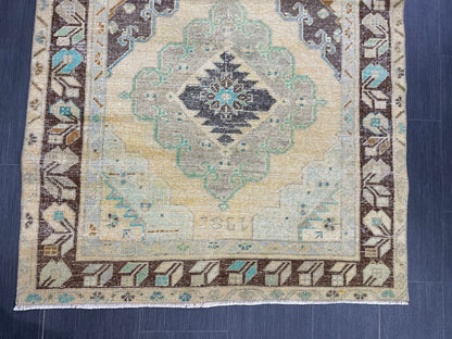 Muted Turkish 3.7 x 6.6 Rug Handmade Rug, Rustic Rug Hand Knotted Rug, Rug Runner, Turkish Rug, Farmhouse Rug, Vintage Rug, Wool rug