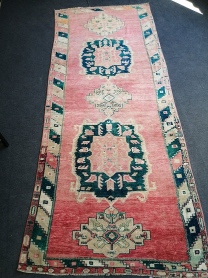 Handmade  Runner RUG TURKISH 4.4 x 10.9 Rug Vintage Oushak Runner Rug Vintage Runner Rug Wool Oriental Rug Vintage Turkish Rug