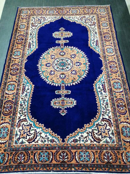 Navy High Wool Pile OUSHAK RUG 7 x 10.7 TURKISH Oushak Rug Vintage High Pile Oushak  Rug Vintage Rug Wool Oushak Rug Blue Rugs Persian Rug