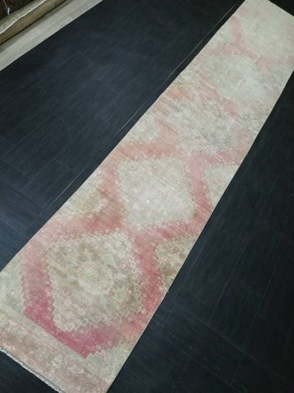 Distressed Antique Runner Rug 2.7 x 13.6 Turkish Vintage Runner Rug