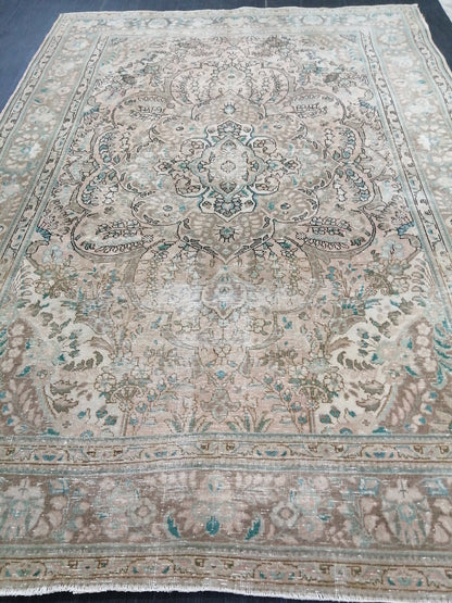 Vintage Handmade Persian Rug 6.5 x 9.6 Vintage Oriental Rugs  MUTED Vintage Persian Rug Living room Rug, Vintage Oushak Rug, Wool Rug