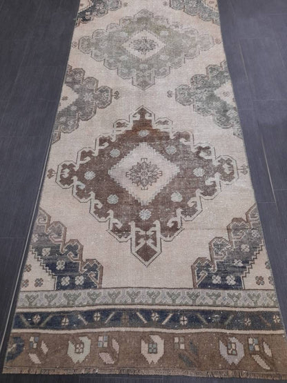 Distressed Runner Rug 2.8 x 12.3  Vintage Turkish Runner Rug Vintage Runner Rug Hallway Runner Rug Kitchen Runner Rug Wool Runner Rug