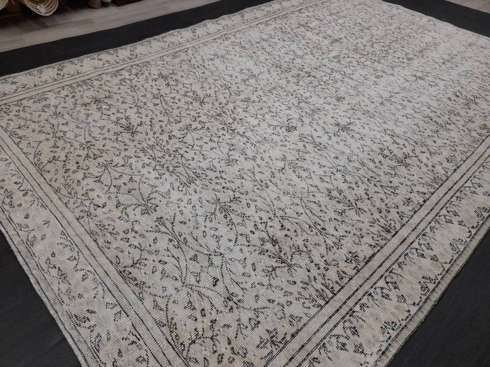 MUTED Large Vintage RUG 7.7 x 11.6 TURKISH Oushak Rug Vintage Oriental Rug Antique 8x12 Persian Hand Made Rug Distressed Turkish Rug