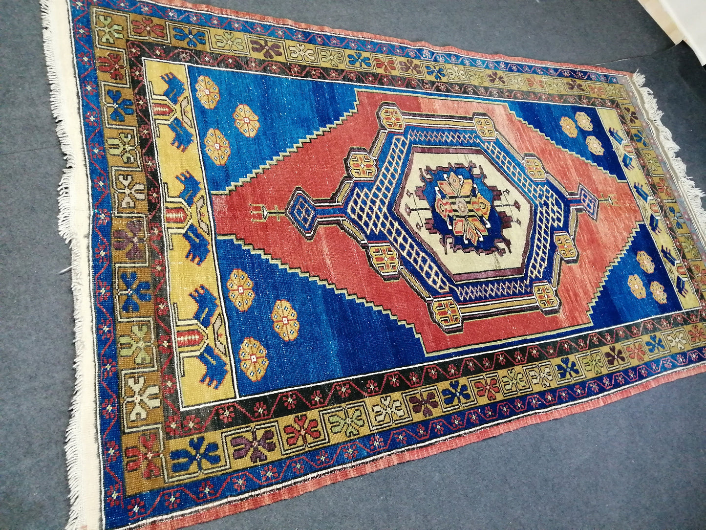 8 X 4.8 OUSHAK RUG TURKISH Oushak Rug Blue Vintage Oushak Runner Rug Vintage Runner Rug Wool Oushak Rug Hand Made Rug Vintage Turkish Rug