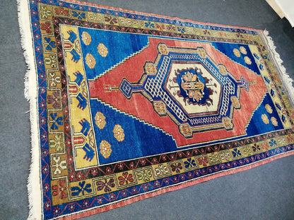 8 X 4.8 OUSHAK RUG TURKISH Oushak Rug Blue Vintage Oushak Runner Rug Vintage Runner Rug Wool Oushak Rug Hand Made Rug Vintage Turkish Rug