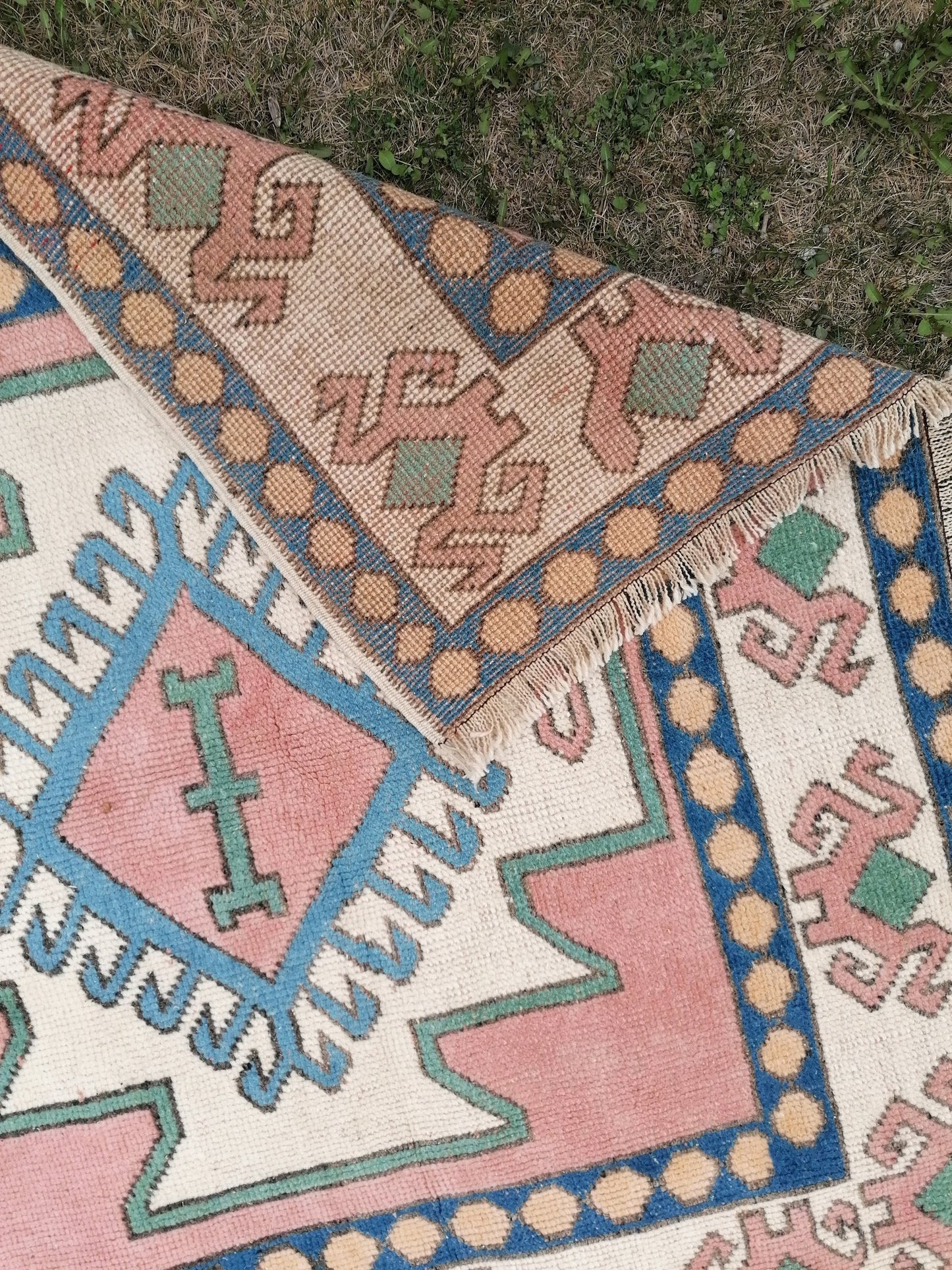 Vintage turkish blue rugs 4'5x6'9 oushak wool rug