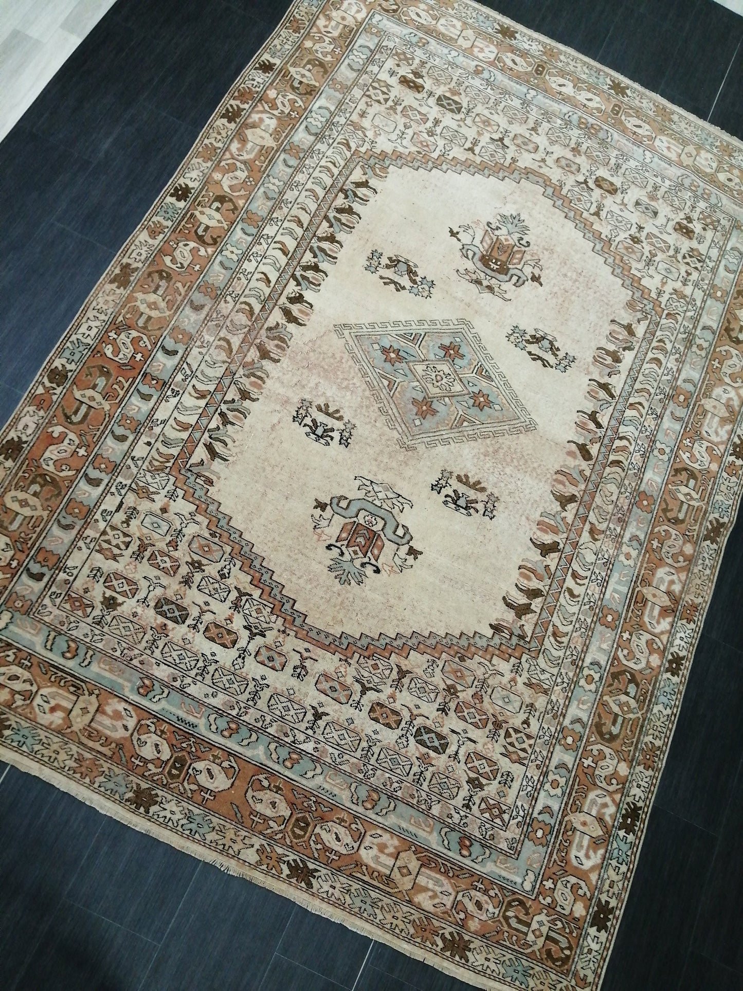 6.5 x 9.2 OUSHAK RUG TURKISH Oushak Rug Vintage Oushak Runner Rug Vintage Runner Rug Wool Oushak Rug Hand Made Rugs Vintage Turkish Rug