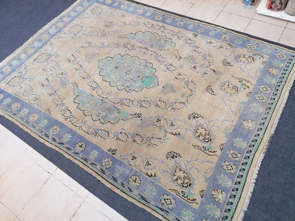 Large oushak rug 6'4x8'5 vintage wool rug, turkish hand made rug, living room rug, bohemian rug, area rug