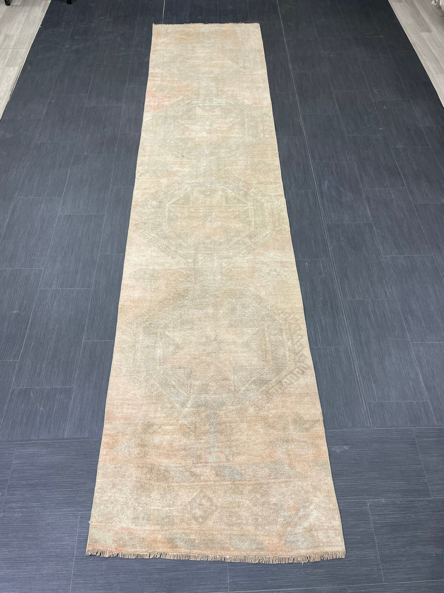 Muted Vintage Runner Rug 2.7 x 12.2 Muted Turkish Runner Star Rug Muted Oushak Runner Rug Hallway Runner Kitchen Runner Rug Wool Runner