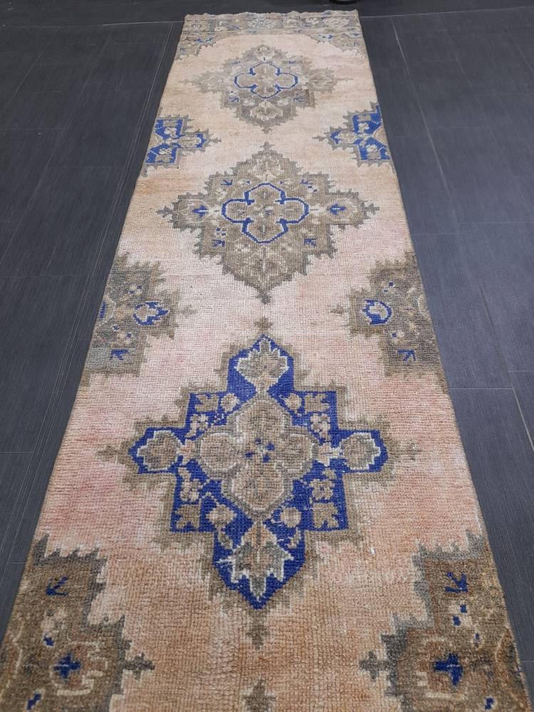 Antique Runner Rug 2.6 x 11.6 Persian Runner Rug Wool Oushak Rug Oushak Runner Rug Turkish Runner Rug Kitchen Runner Rug Hallway Runner Rug