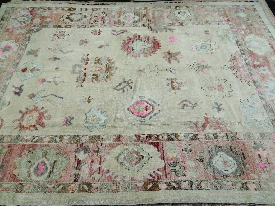 Vintage OUSHAK RUG 12 x 9 TURKISH Oushak Rug Modern Oushak Rug Vintage Rug Wool Oushak Rug Hand Made Rugs Vintage Turkish Rug