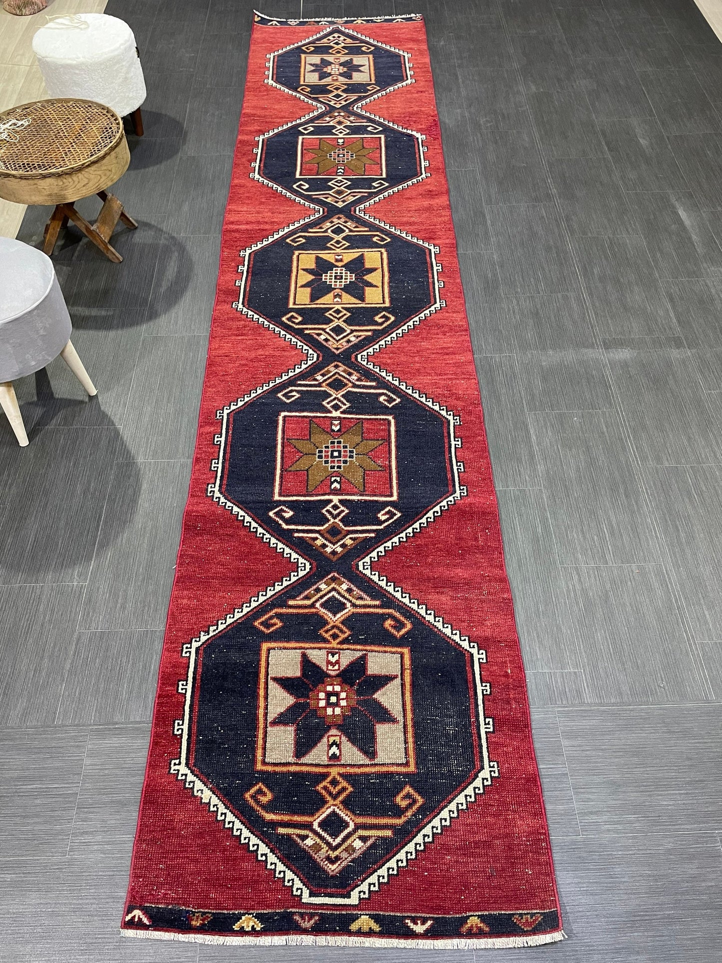 Wool Vintage Runner Rug, Turkish Runner 2.6 x 12.2 Rug, Orienta Runner Rug, Vintage Runner Rug, Hallway Runner Rug Kitchen Runner.