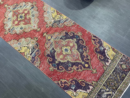 Oushak Runner Rug, Muted Vintage Runner 2.8 x 12.8 Rug, Hallway Runner Rug, Kitchen Runner Rug Wool Runner Rug Wool Oushak Rug