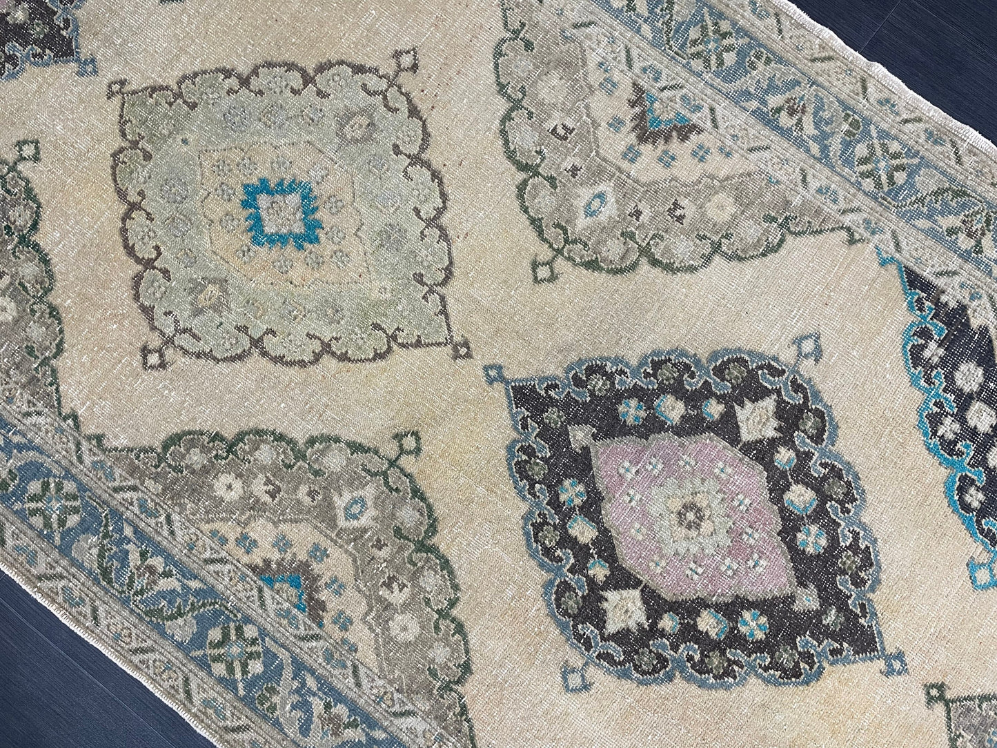 Vintage Hand Knotted Rug Vintage 4.8 x 13.8 Runner Oushak Runner Rug Turkish Runner Rug Vintage Runner Rug Star Kitchen Runner Natural Wool