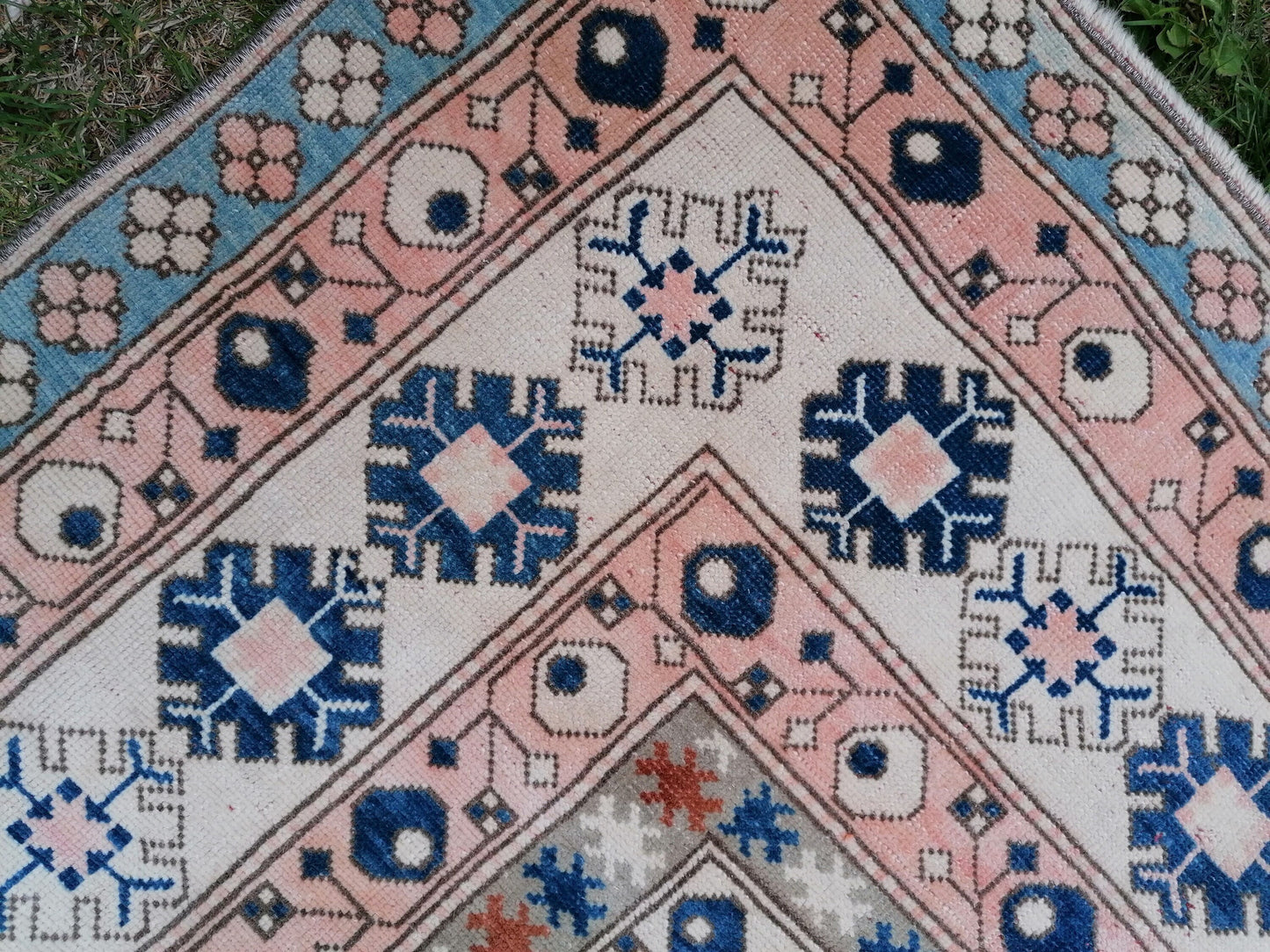 Vintage blue rug,turkish oushak rug 4'8*7 living bohemian rug