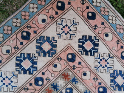 Vintage blue rug,turkish oushak rug 4'8*7 living bohemian rug