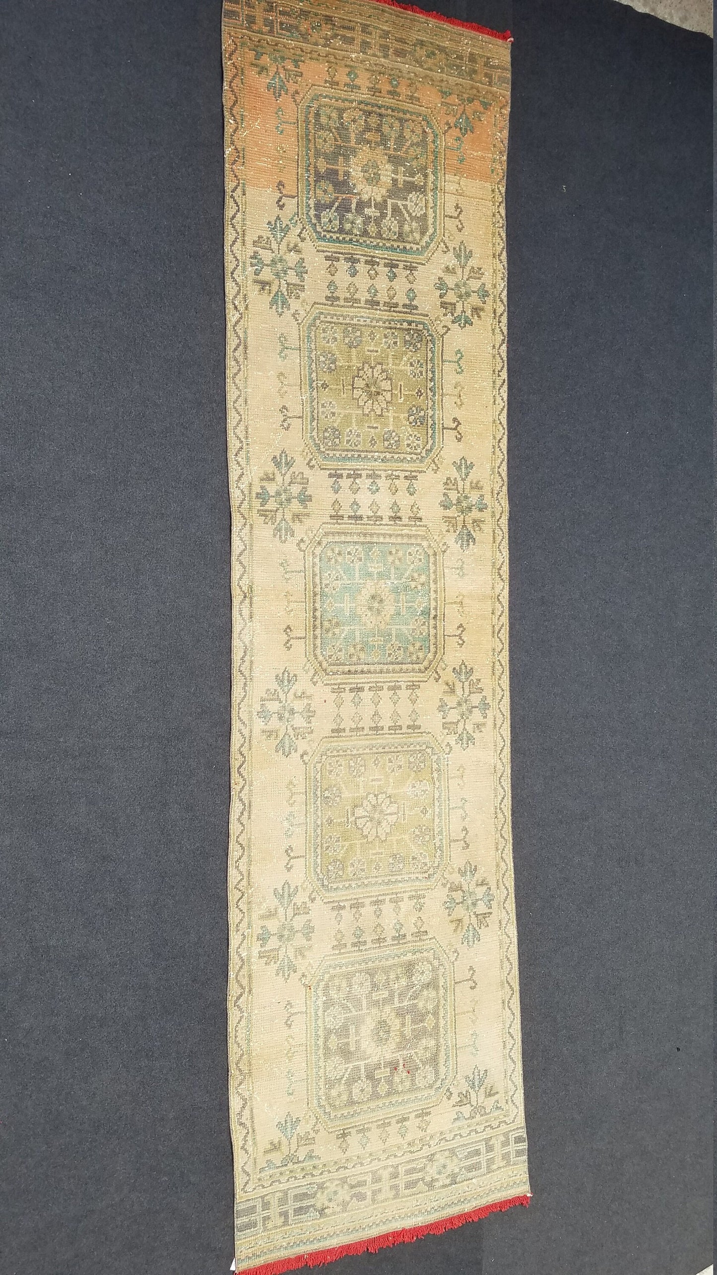 11'9x3' oushak turkish runner rug, vintage runner rug, vintage oushak rug, vintage anatolian rug,unique hand made rug,kitchen runner rug