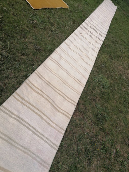 2.2x26 Neutral vintage runner rug , extra long flat woven kilim runner, oriental runner rug,  vintage handmade rug