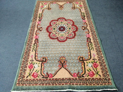 Floral OUSHAK RUG TURKISH Oushak Rug Vintage Oushak Runner Rug Vintage Runner Rug Wool Oushak Rug Hand Made Rugs Vintage Turkish Rug