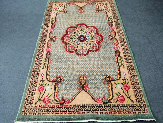 Floral OUSHAK RUG TURKISH Oushak Rug Vintage Oushak Runner Rug Vintage Runner Rug Wool Oushak Rug Hand Made Rugs Vintage Turkish Rug