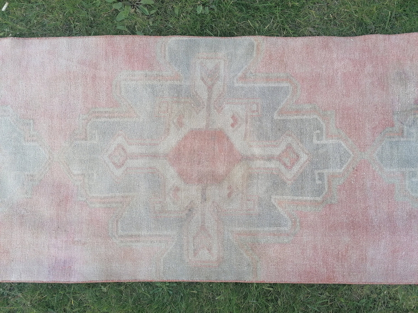 Faded turkish runner rug, 12'3x2'8, soft runner rug, pastel vintage oushak runner rug, kitchen runner rug,hallway runner rug