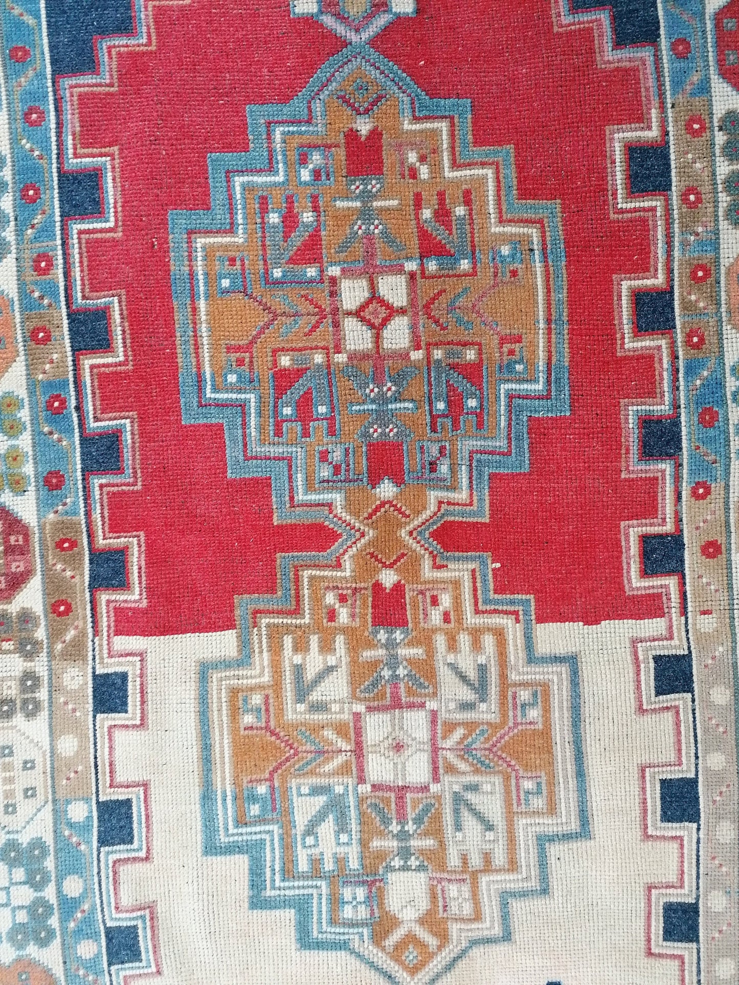 Blue vintage turkısh rug, anatolian wool rug, area oushak rug 4'3x7'10 feet