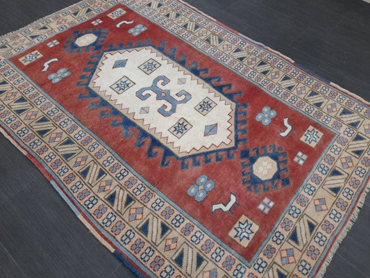 VINTAGE RUG 4.4 x 6.3 TURKISH Rug Vintage Oushak Rug Hand Knotted Rug Wool Oushak Rug Hand Made Rugs Vintage Turkish Rug Hand Knotted Rug