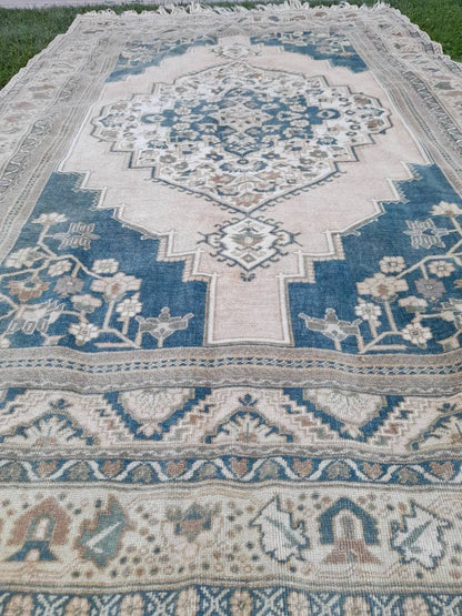 Muted TURKISH Rug Vintage Oriental Rug Vintage Persian Rug Blue OUSHAK RUG 6 x 10 Oushak Rug Hand Made Rug Vintage Excellent Condition Rug