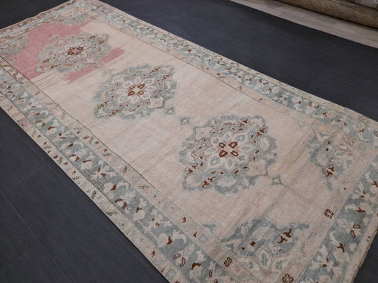 4.5 x 10.3 Muted Vintage Runner Muted TURKISH Runner Rug Vintage Oushak Runner Rug Vintage Runner Rug Wool Oriental Runner Handmade Runner