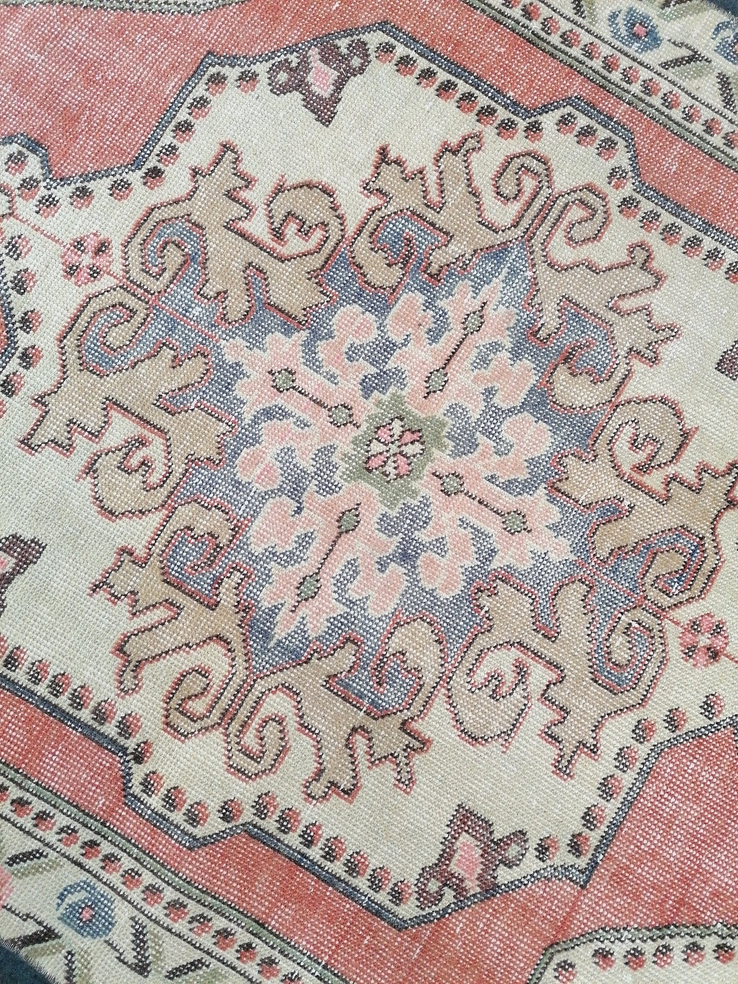 Vintage wool rug, turkish  handmade rug, boho floor rug, oriental hand knotted rug, are  oushak rug, bohemian rug 4'2x7'2