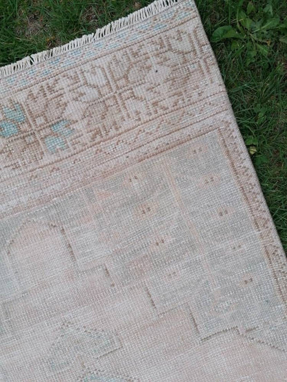 Muted hallway wool runner rug 2'7x8'4 handmade runner  vintage oushak runner, turkish runner rug