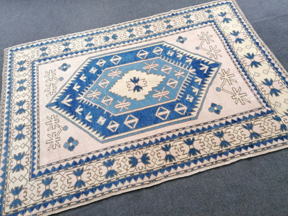 4.9 x 6.10 Turkish rug, vintage turkish soft color rug, oushak rug