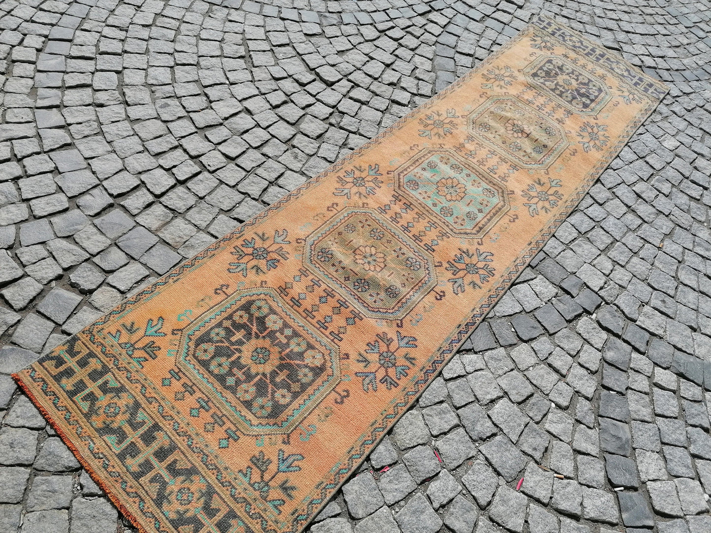 11'x2'10 oushak turkish runner rug, vintage turkish runner rug, oushak vintage rug, vintage rug, kitchen runner rug, vintage anatolian rug