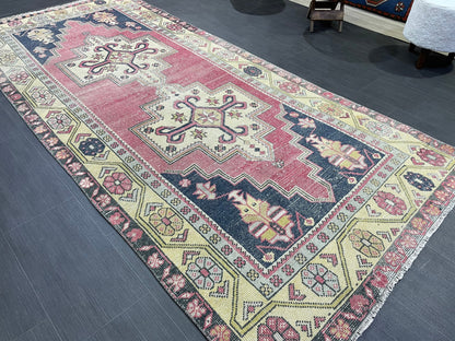 Hand Knotted Rug, Vintage Rug, Handmade 4.2 x 9.2 Rug, Oushak Rug, Rustic Rug, Turkish Rug, Antique Rug, Vintage Rug, Wool rug